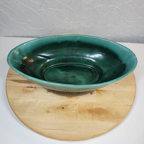 Roseville Pottery Pasadena Planter 12" Green Mid Century Modern Brass Base L-21 - Picture 1 of 12